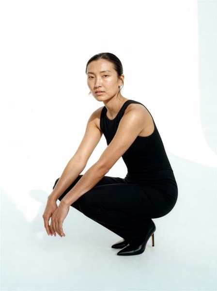 Model in black dress studio shot