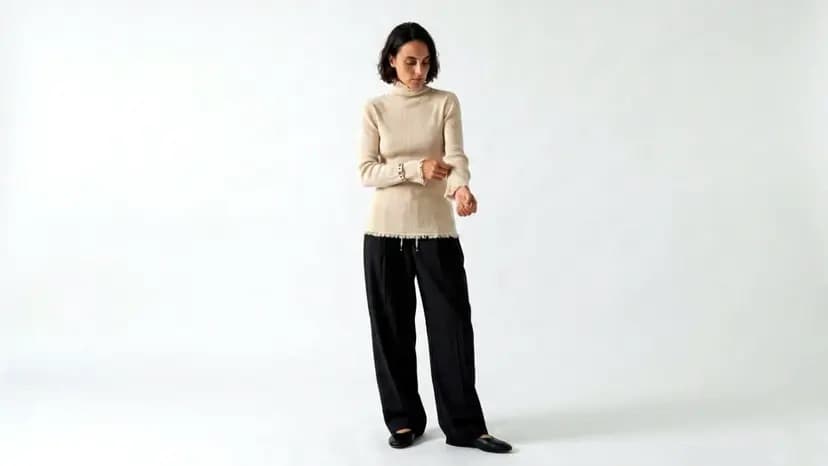 Same turtleneck on an AI-generated model — finished output